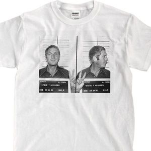 Steve McQueen Mug Shot Men's White T-Shirt NWOT